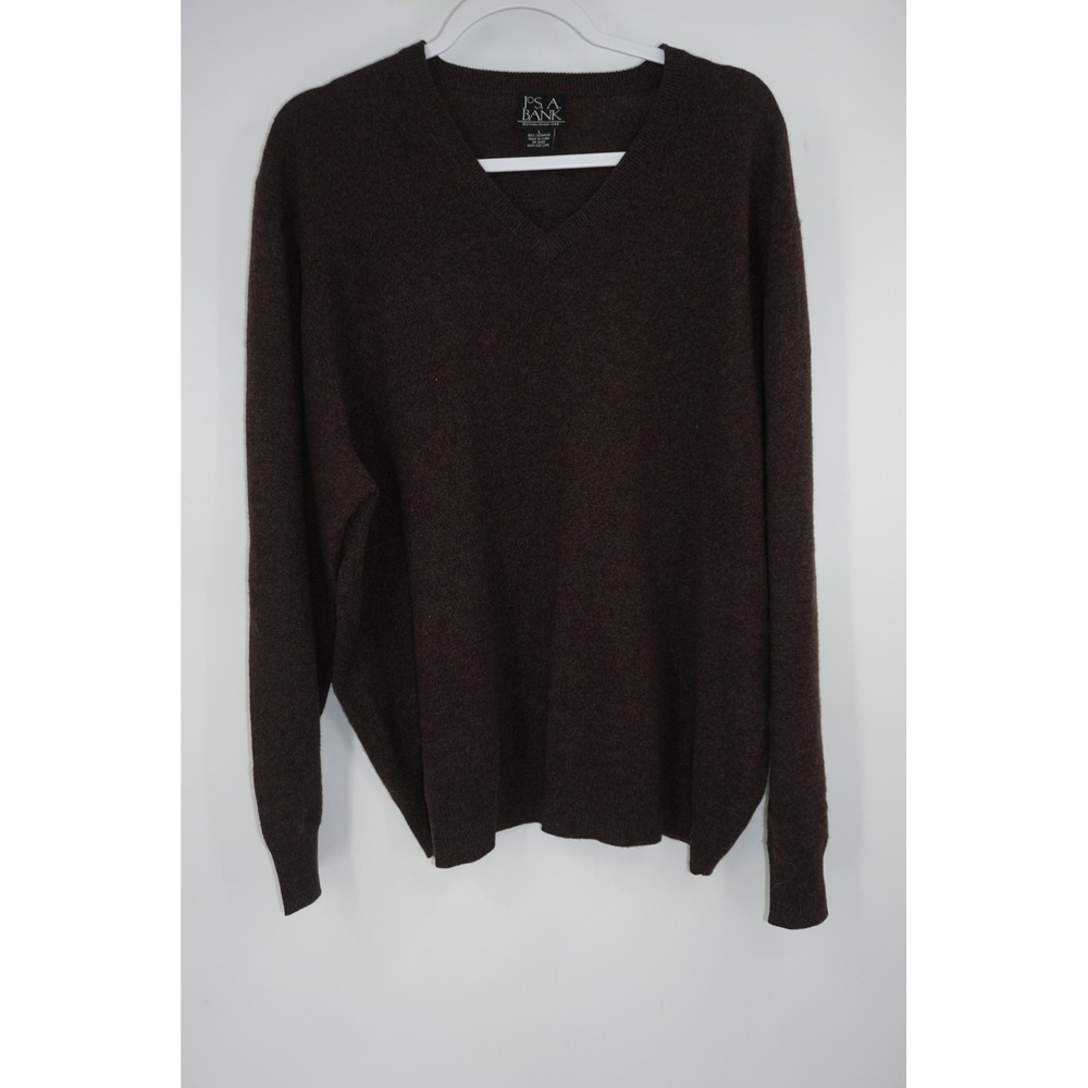 Jos A Bank Sweater Mens Large Brown 100% Cashmere V Neck Soft Pullover